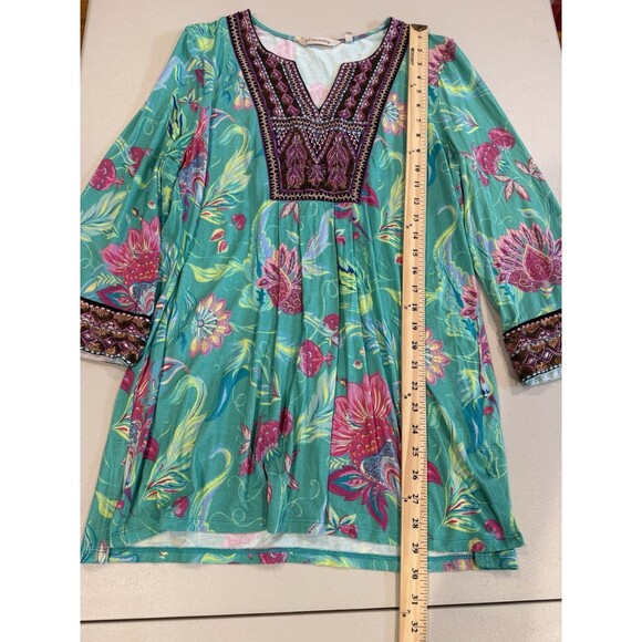 Soft Surroundings Samara Tunic Top Womens Medium Boho Floral Embroidered Sequin - Picture 5 of 8
